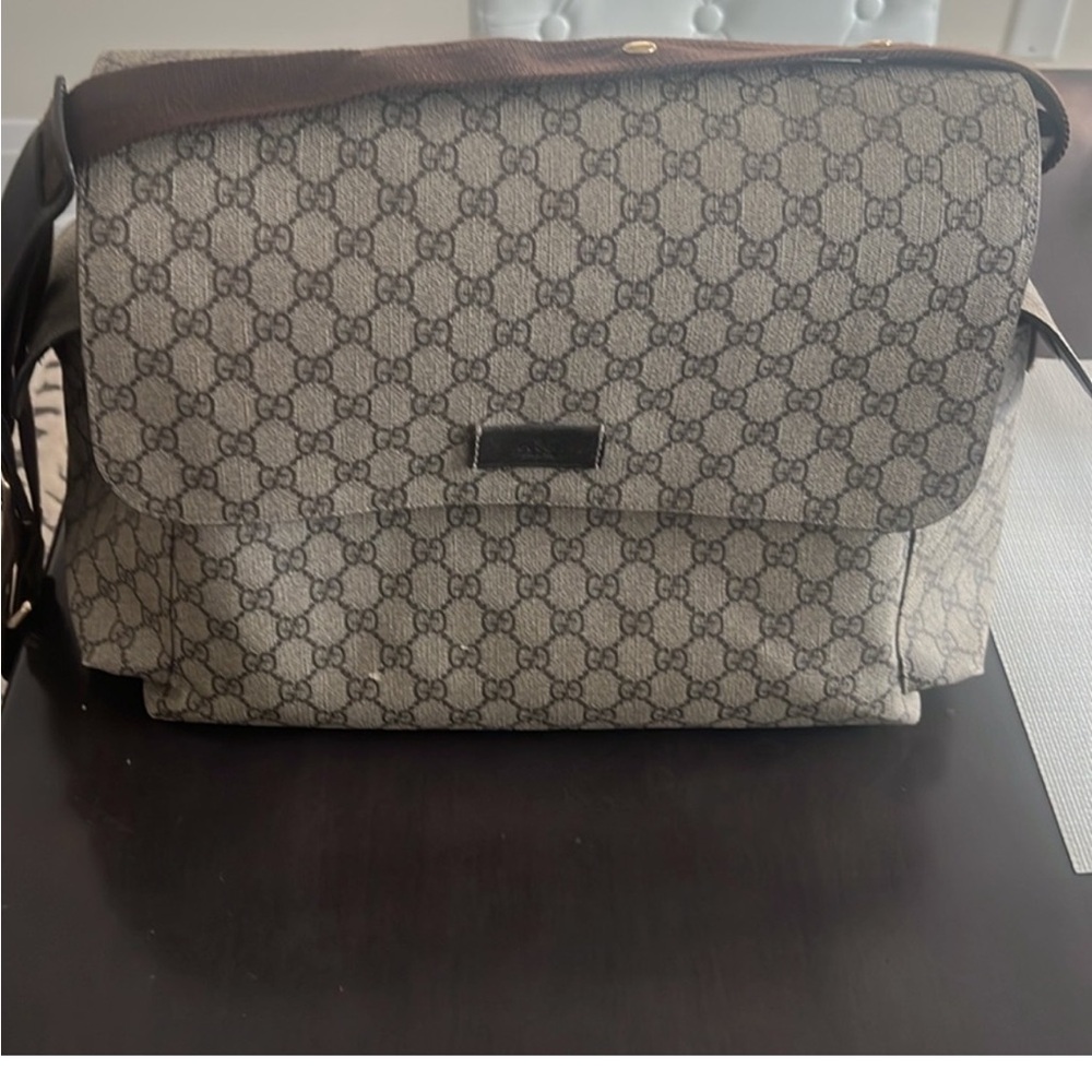 Gucci GG Canvas Messenger Bag/Diaper Bag in Beige and Brown